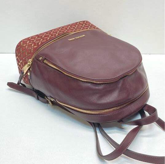 Michael Kors Rhea Floral Burgundy Studded Leather Backpack Bag image number 4