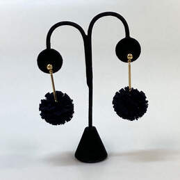 Designer J. Crew Gold-Tone Push Back Classic Black Pom Pom Drop Earrings