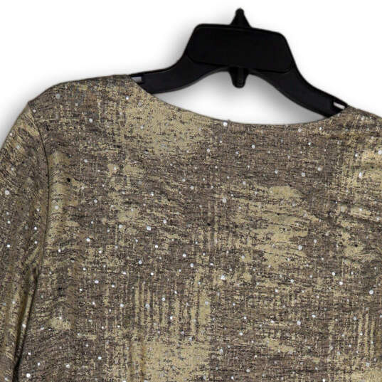 Womens Gold Long Sleeve Round Neck Sequin Pullover Blouse Top Size Medium image number 4