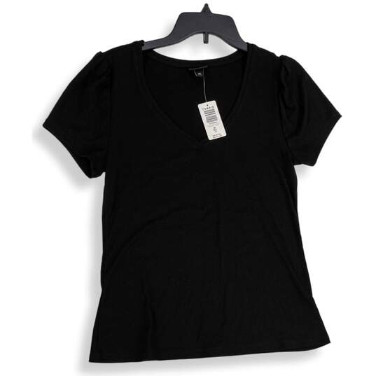 NWT Torrid Womens Black Ribbed V-Neck Short Sleeve Pullover T-Shirt Size 00 image number 1