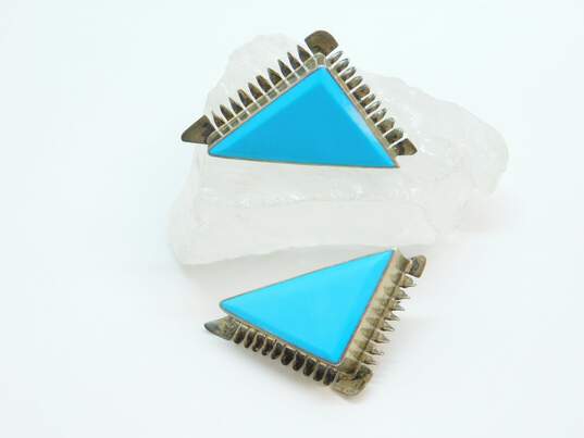 Taxco Mexican Modernist Aldero 925 Faux Turquoise Geometric Earrings 20.9g image number 6