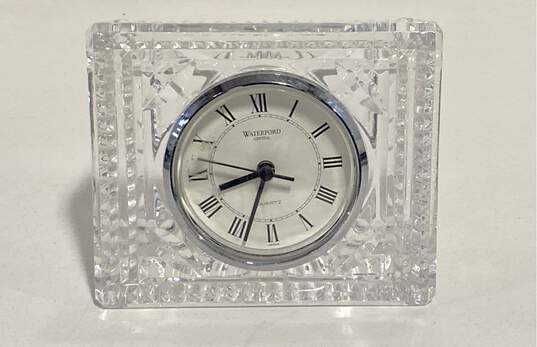 Waterford Cut Crystal Desk Clock 4in Tall Battery Operated Square Quartz Clock image number 1