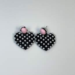 Designer Betsey Johnson Silver-Tone Earrings Faux Pearl Heart Drop Earrings alternative image