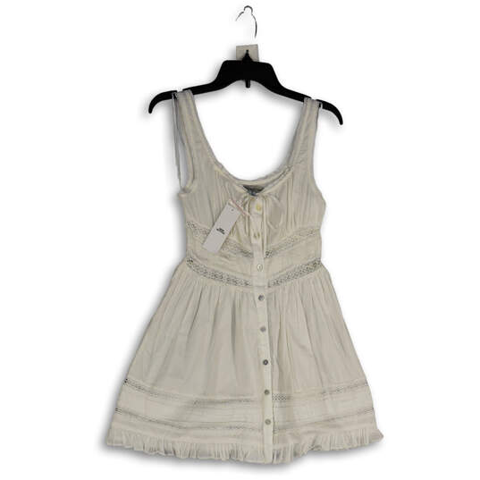 NWT Womens White Sleeveless Lace-Inset Button Front Mini Dress Size SP image number 1