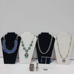 Bundle of Assorted Silver Tone & Blue Beaded Gemstone Costume Jewelry Pieces