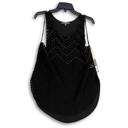 Womens Black Studded Sleeveless Round Neck Pullover Blouse Top Size Medium