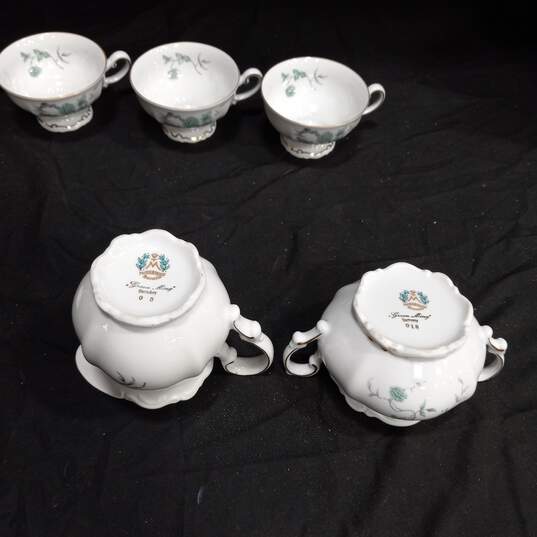 Set of 4 Mitterteich White and Green Floral Ceramic Cups w/Pitcher and Creamer image number 3