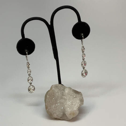 Designer Givenchy Silver-Tone Leverback Crystal Cut Stone Dangle Earrings image number 1