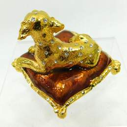 Golden Retriever on Dog Bed Jeweled Enamel Hinged Trinket Box alternative image