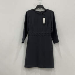 NWT Womens Black Long Sleeve Round Neck Back Zip Sheath Dress Size 4