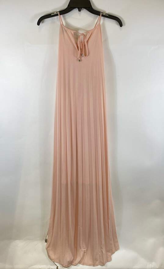 NWT Wassio Womens Pink Chiffon Sleeveless Tie Neck Long Maxi Dress Size L image number 2