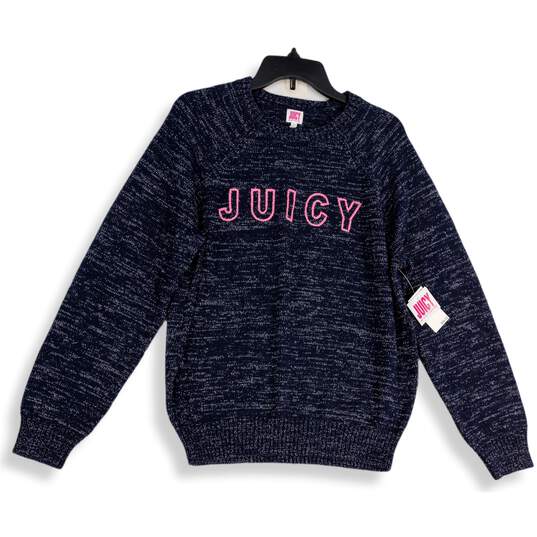NWT Juicy Couture Juicy Womens Navy Blue Knitted Crew Neck Pullover Sweater Sz L image number 1