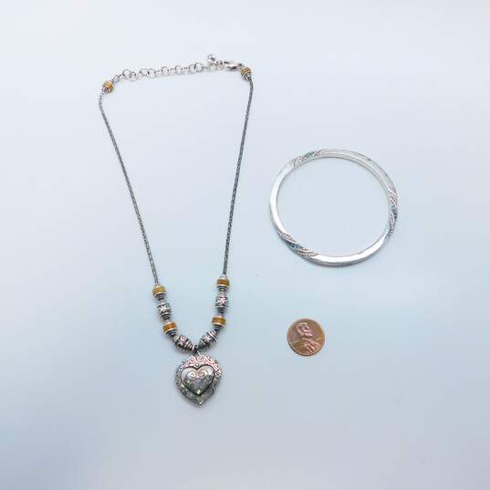 Brighton Designer Scrolled Heart Pendant Necklace & Rhinestone Bangle Bracelet 53.2g image number 4