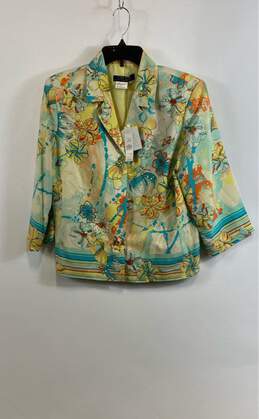 NWT City Girl Nancy Bolen Womens Multicolor Floral Silk Long Sleeve Blazer Sz PL