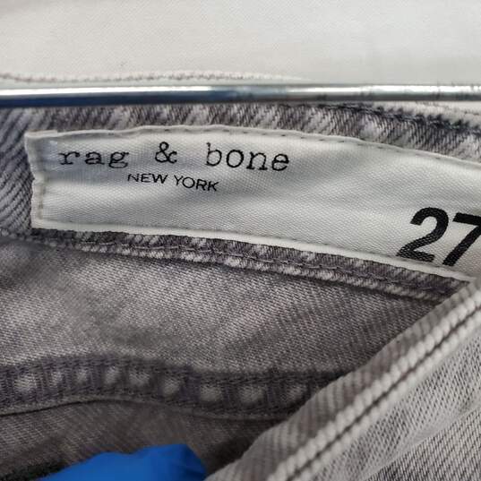 Rag & Bone Light Gray Cotton Blend Raw Hem Mid Rise Slim Jeans WM Size 27 image number 3