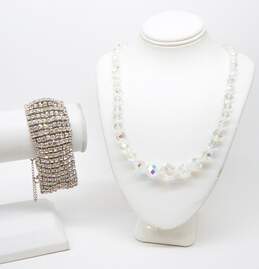 (G) VNTG Kramer of NY Rhinestone Bracelet & Fashion Aurora Borealis Necklace