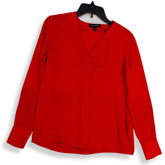 Womens Red Regular Fit V-Neck Long Sleeve Stretch Pullover Blouse Top Sz XS image number 1
