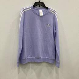 Adidas Womens Purple White Striped Crew Neck Pullover Sweater Sweatshirt Size L