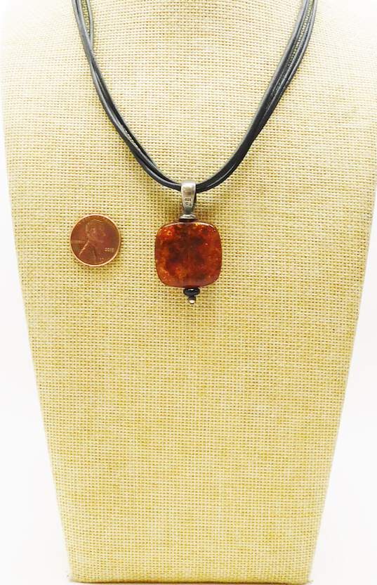 Silpada 925 Amber Pendant Leather Cord Necklace 13.7g image number 4