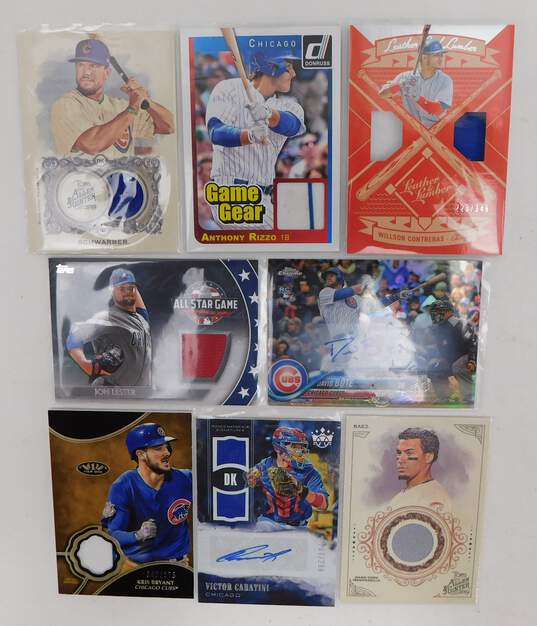 Buy the 8 Chicago Cubs Autographed/Game Worn Cards Rizzo Bryant Baez  Schwarber