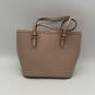 Womens Pink Leather Double Handle Inner And Outer Pockets Zipper Tote Bag image number 2