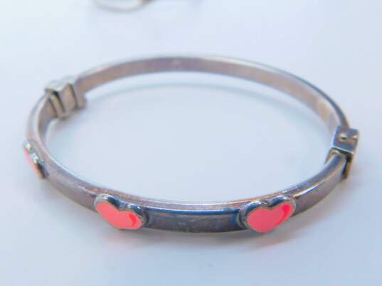 Artisan 925 Pink Enamel Hearts Hinged & Pumpkin Bell Charms Bangles & Split Cuff Childrens Bracelets Variety 20.7g image number 4