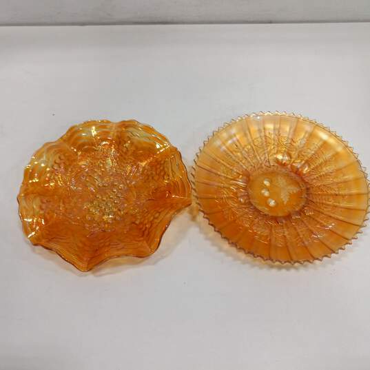 2 Vintage Orange Amber Carnival Glass Serving Plates image number 1