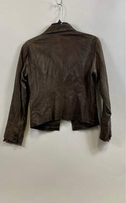 Tahari Womens Mocha Leather Pockets Long Sleeve Collared Jacket Size Small alternative image