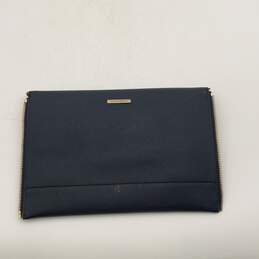Womens Blue Leather Star Studded Zipper Trim Envelope Clutch Bag