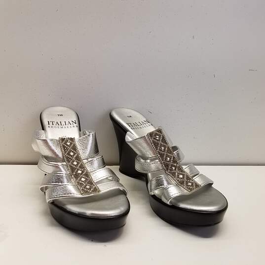 Italian Shoemakers Women Wedge Heels Silver Size 7M image number 4