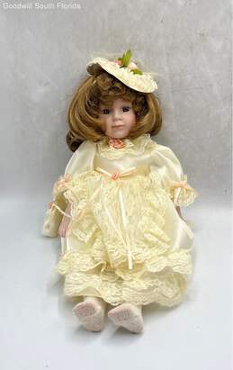 Anco Collectible Porcelain Doll In Beige Dress With Bag