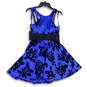 NWT Womens Blue Black Floral Velvet Back Zip Fit & Flare Dress Size 9 image number 1