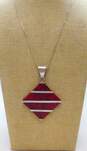 Taxco 925 Chunky Faux Red Jasper Statement Pendant Necklace with Heart Swirl Post Earrings 36.2g image number 2