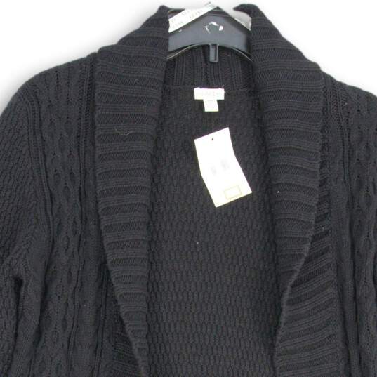 NWT Womens Black Cable Knit Long Sleeve Open Front Cardigan Sweater Size M image number 3