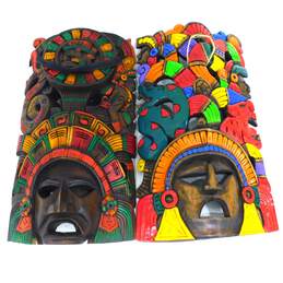 Mayan Aztec Hand Carved Wooden Warrior Mask Tribal Wall Decor Bundle