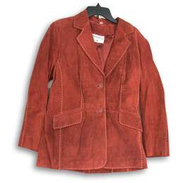 NWT Pamela Mccoy Womens Red Suede Collared Flap Pocket Button Front Jacket Sz M