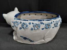 Vintage White & Blue Ceramic Cat Planter alternative image