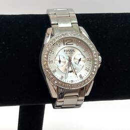 Designer Fossil Riley ES-2203 Silver-Tone Rhinestone Chronograph Wristwatch