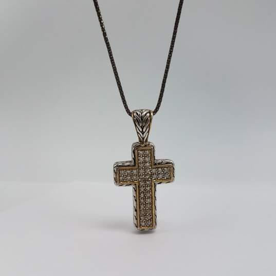 Sterling Silver Crystal Gold Tone Cross 15 3/4 Inch Pendant Necklace 12.2g image number 4