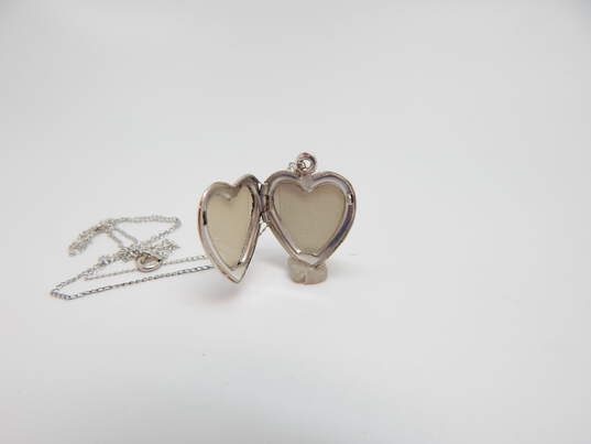 Sterling Silver Heart & Oval Floral Scroll Locket Necklaces 15.8g image number 5