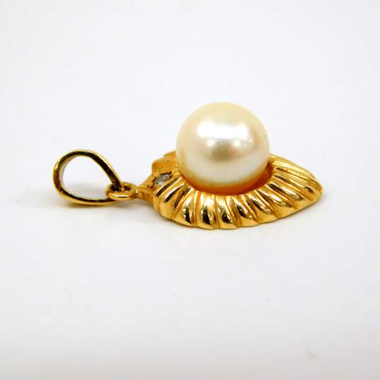 14K Yellow Gold Pearl & Diamond Accent Pendant 1.7g image number 3