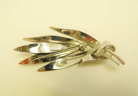 Vintage Coro Pegasus Silver Tone Brushed Leaf Brooch 19.7g image number 3
