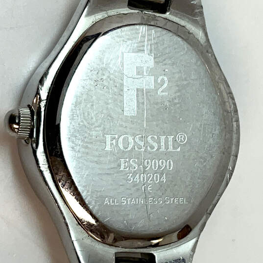 Designer Fossil ES-9090 Silver-Tone Strap Round Blue Dial Analog Wristwatch image number 4