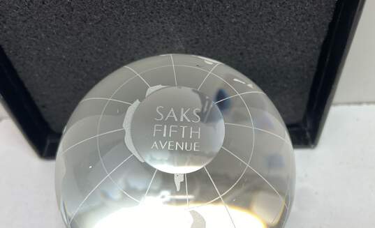 SAKS Fifth Avenue Etched Crystal Glass 3 inch Tall World Globe Paperweight image number 7