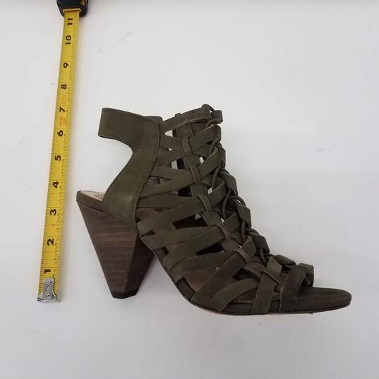 Vince Camuto Elishan Women's Size 5 Greenish Brown Leather Strap Upper Heels image number 2