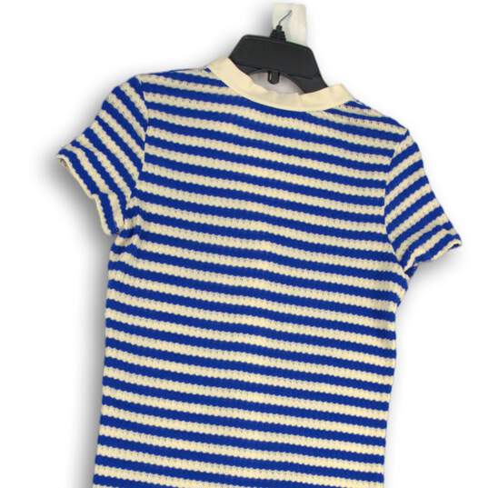 NWT MNG Womens Sweater Dress Short Sleeve Button Front White Blue Striped Size 4 image number 4