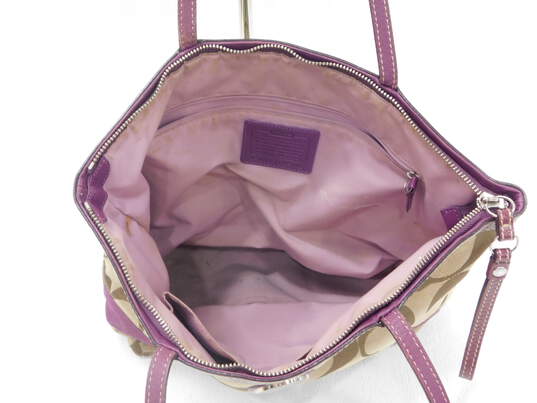 Coach Purple & Tan Signature Stripe Tote Bag image number 9
