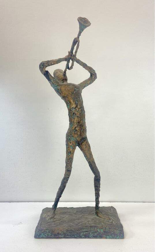 Brutalist Style Paper Mache Wire Frame Trumpet Musician Sculpture 19.5in Tall image number 1