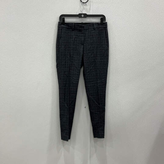 Womens Navy Blue Plaid Flat Front Pockets Straight Leg Dress Pants Size 2 image number 1