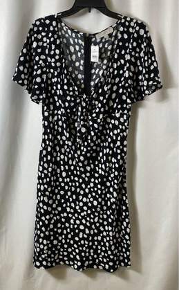 NWT LOFT Womens Black White Dotted Tie Front Fit & Flare Dress Size Medium